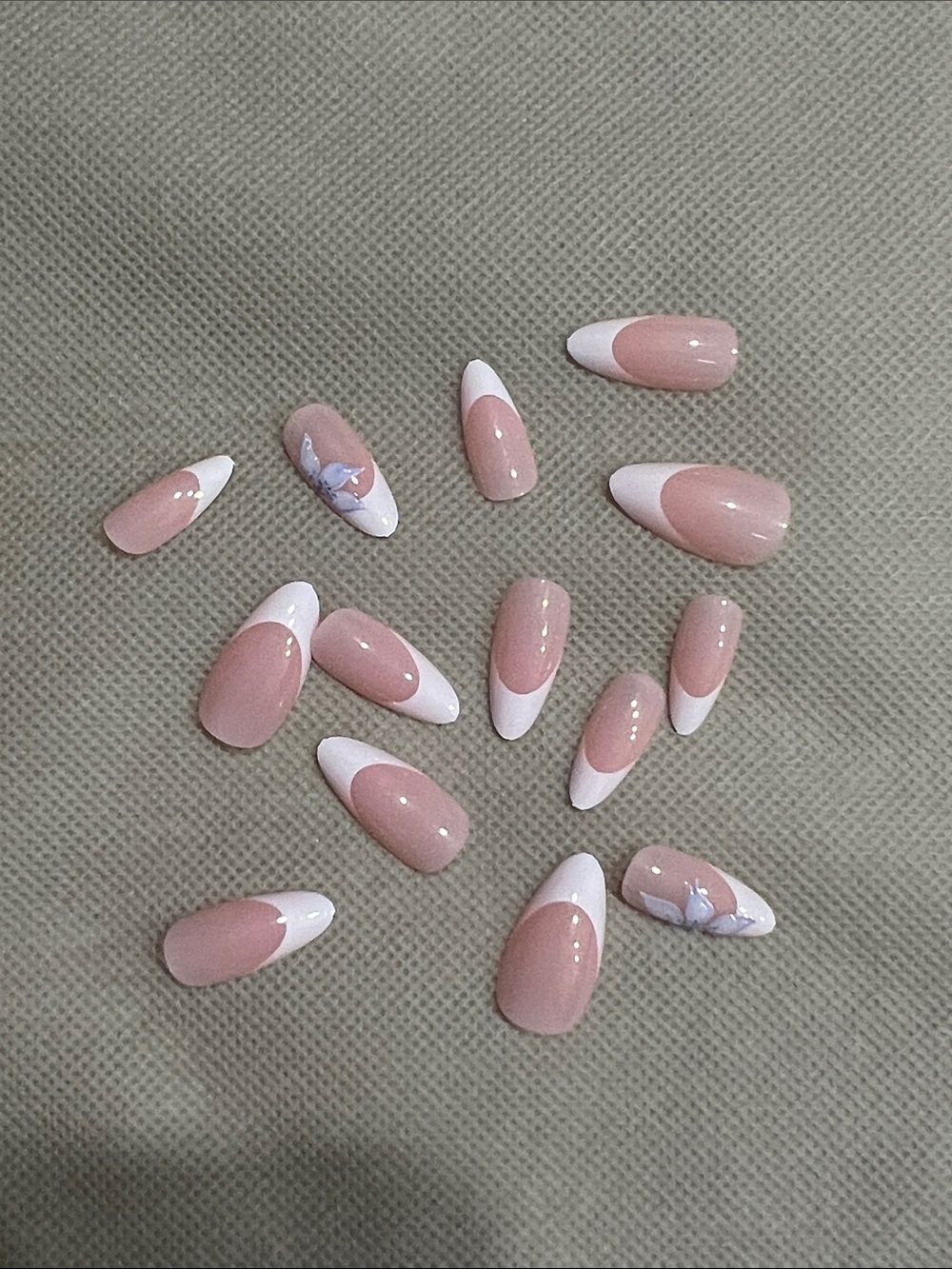Nude Pink French Tip Press On Nails with Floral Accent